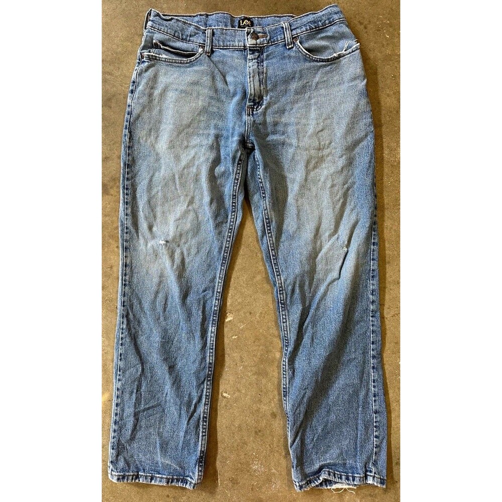 Lee Mens 34x29 Relaxed Fit Straight Leg Medium Wash Denim Jeans Zip 5-Pocket